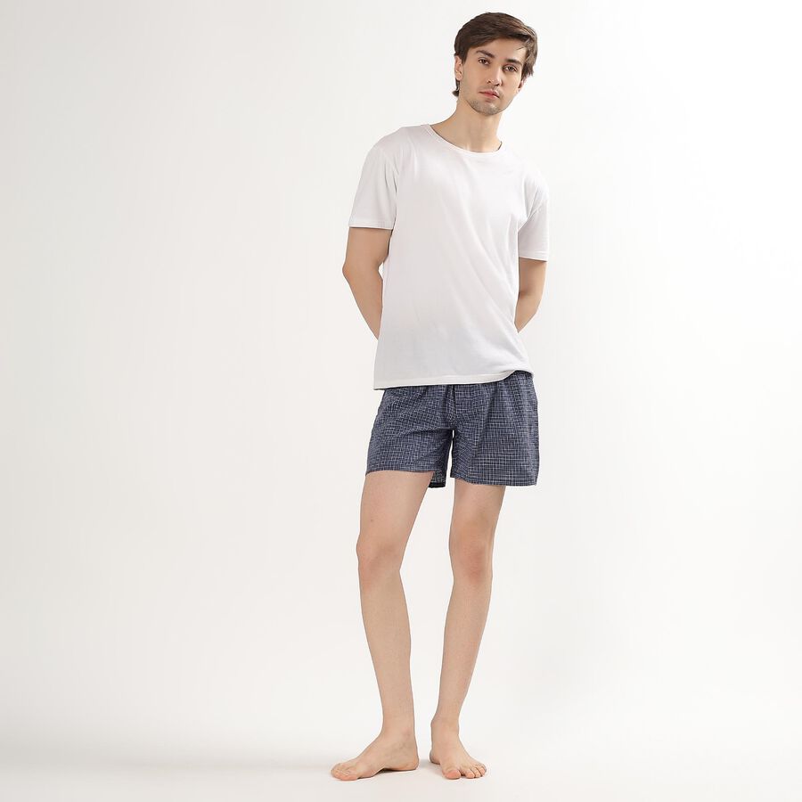 Men's Navy Checked Inner Elastic Boxers, Mid Blue, large image number null