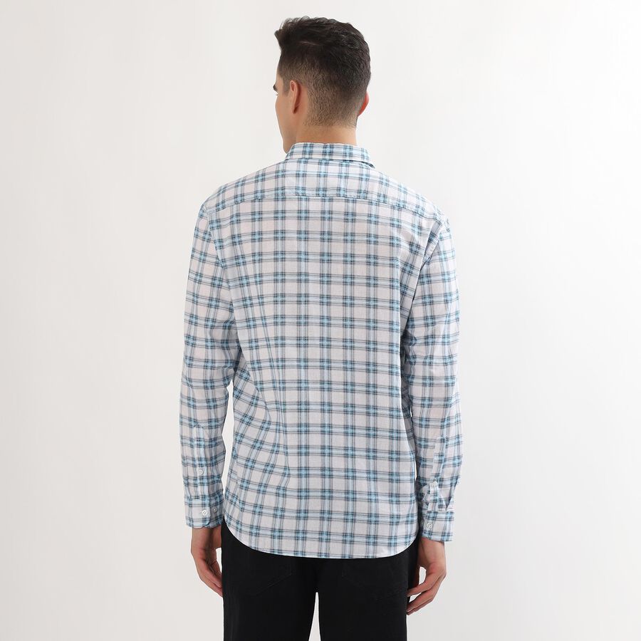 Men's Light Blue and White Cotton Spread Collar Casual Shirt, Light Blue, large image number null