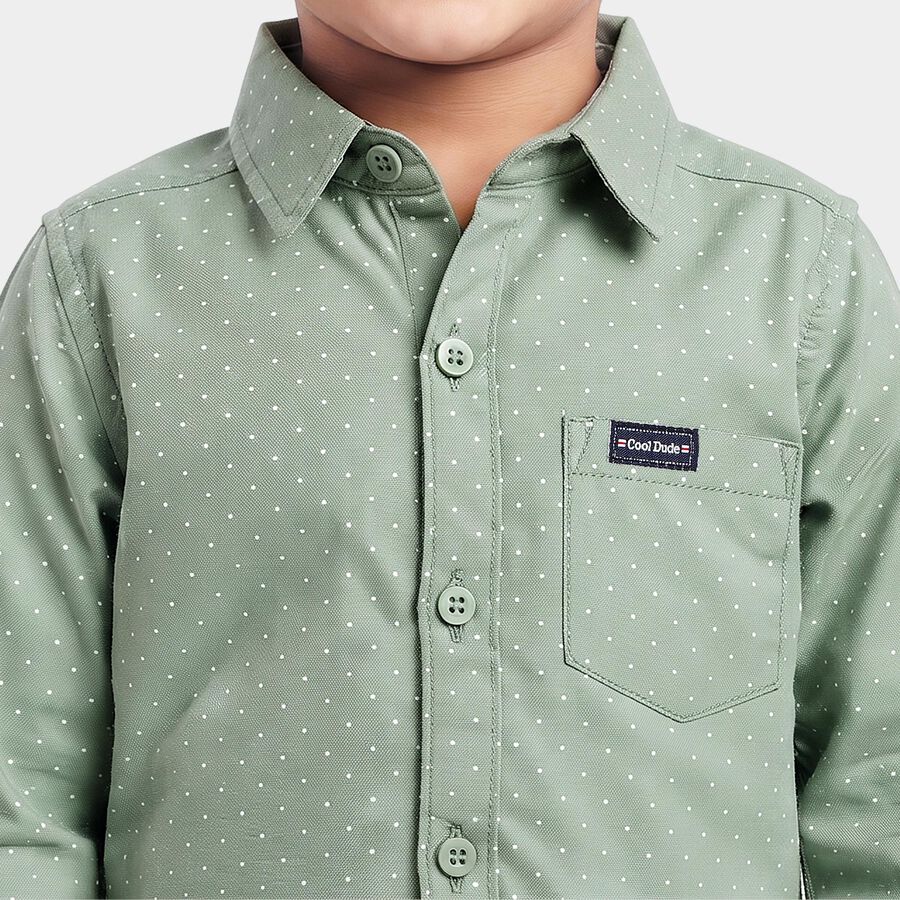 Boys Green Cotton Casual Shirt, Light Green, large