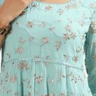 Women's Light Aqua Blue Round Neck Embroidered Kurta, हल्का नीला, small image number null