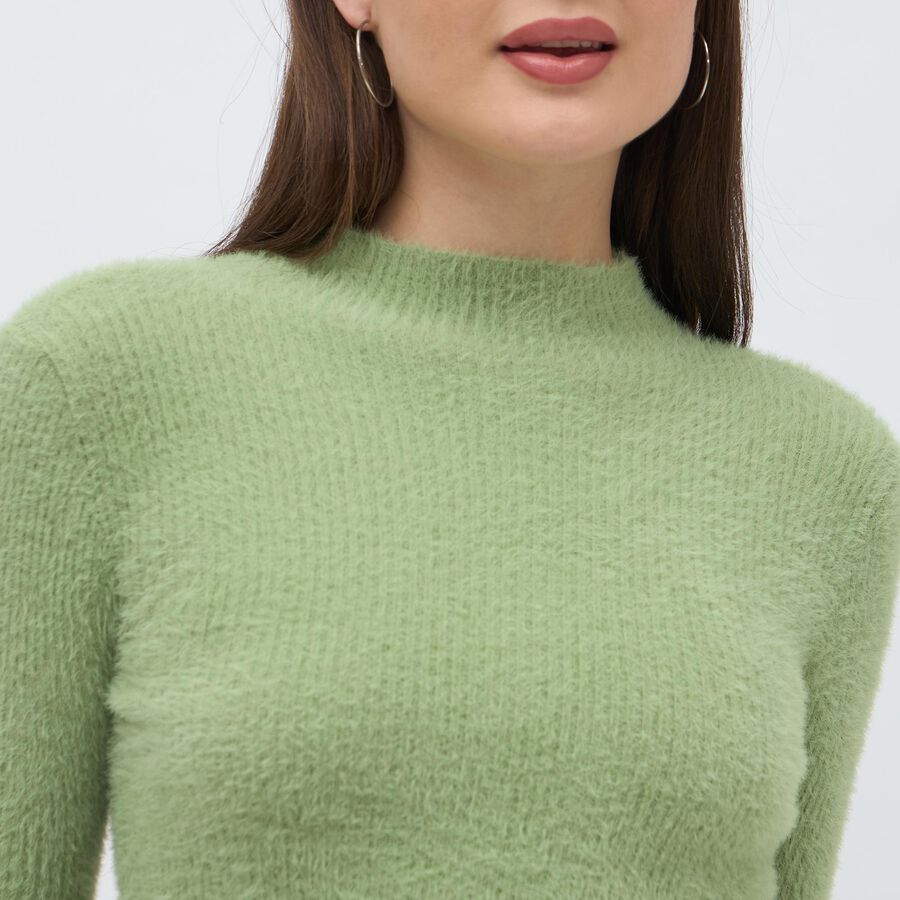 Women's Light Sage Green High Neck Fitted Pullover, हल्का हरा, large image number null