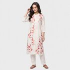 Women's Fuchsia Mandarin Collar Floral Printed Kurta, रानी (फ्यूशिया), small