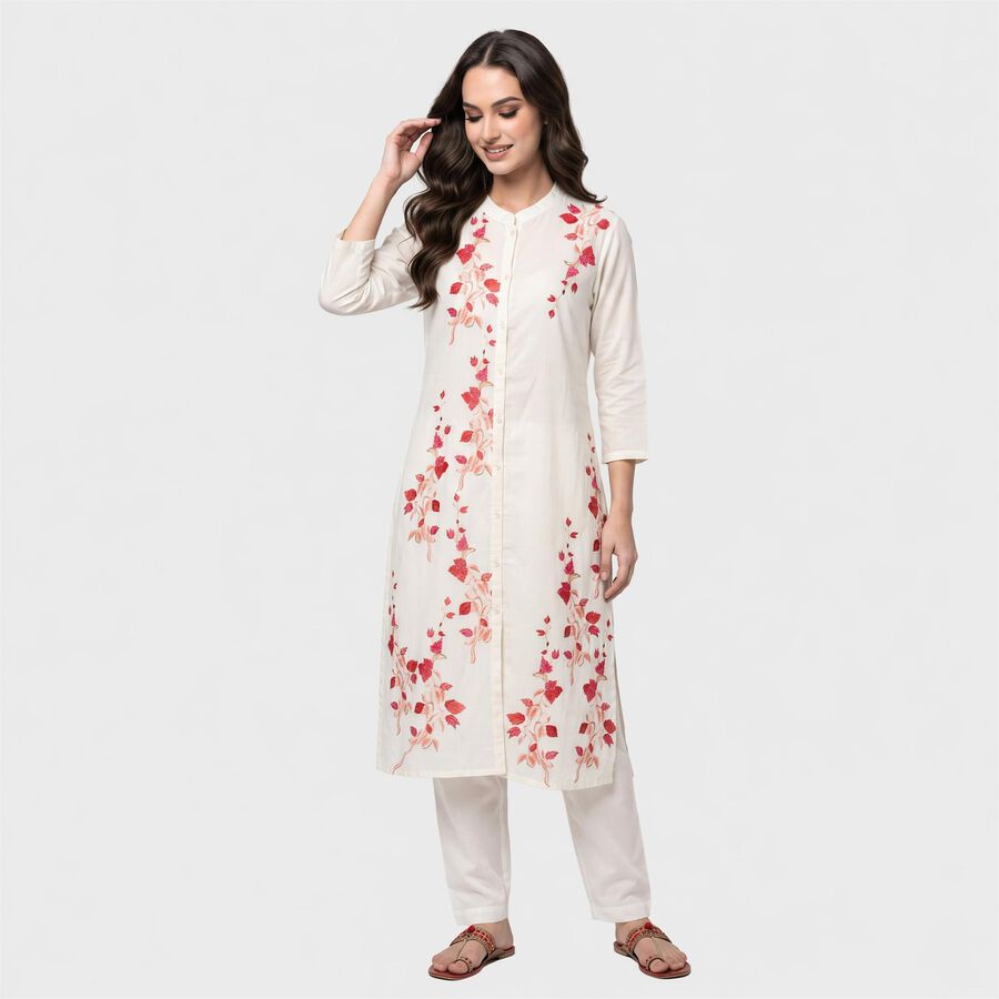 Women's Fuchsia Mandarin Collar Floral Printed Kurta, रानी (फ्यूशिया), large