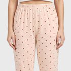 Women's Beige Straight Fit Heart Printed Pyjama, गहरा पीला, small
