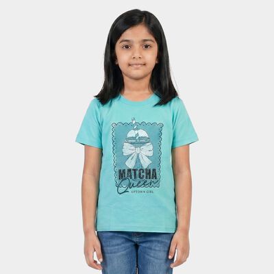 Girls Aqua Round Neck Regular T-Shirt