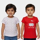 Infants Red Cotton Round Neck Casual T-Shirt, Red, small