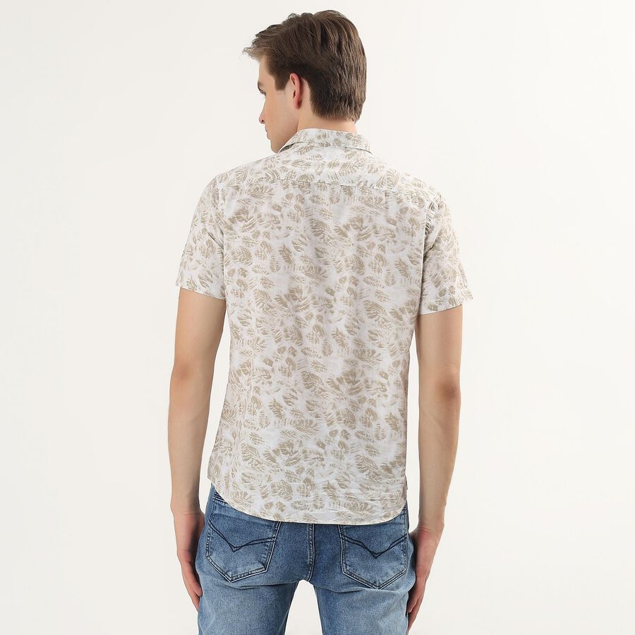 Men's Beige Cotton Half Sleeve Classic Collar Casual Shirt, Beige, large