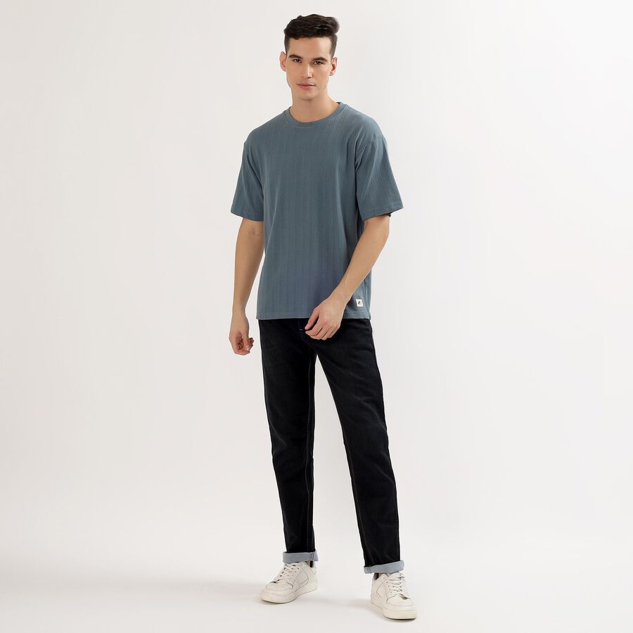Men's Muted Steel Blue Round Neck Casual T-Shirt, Mid Blue, large image number null