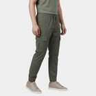 Men's Green Slim Fit Flat-Front Casual Trousers, Light Green, small