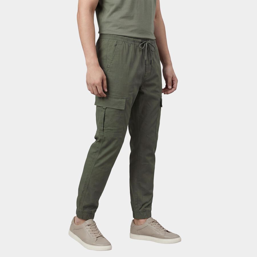 Men's Green Slim Fit Flat-Front Casual Trousers, Light Green, large