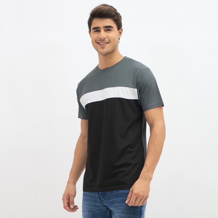 Men's Dark Grey and Black Round Neck Athleisure T-Shirt, Dark Grey, large image number null