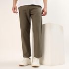 Men's Olive Slim Fit Five-Pocket Casual Trousers, ओलिव, small