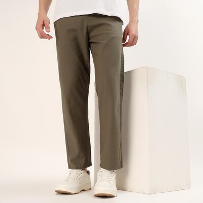 Men's Olive Slim Fit Five-Pocket Casual Trousers