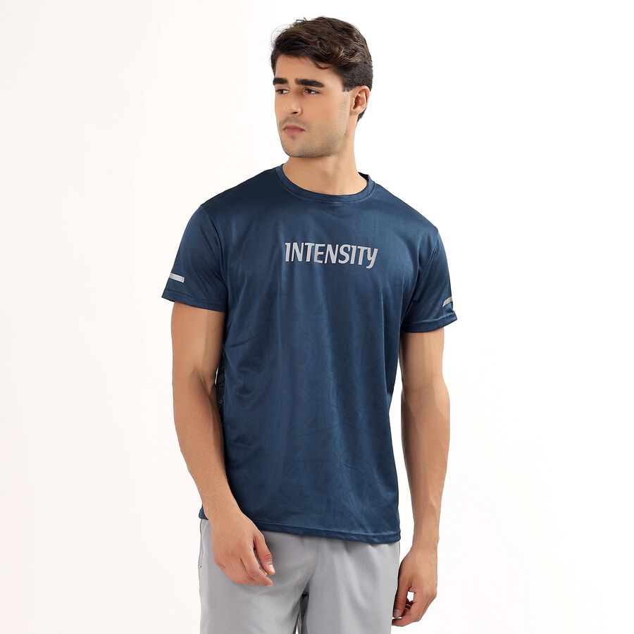 Men's Deep Midnight Navy Crew Neck Athleisure T-Shirt, गहरा नीला, large image number null