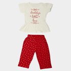Girls White Cotton Round Neck T-Shirt Set Capri Set, White, small
