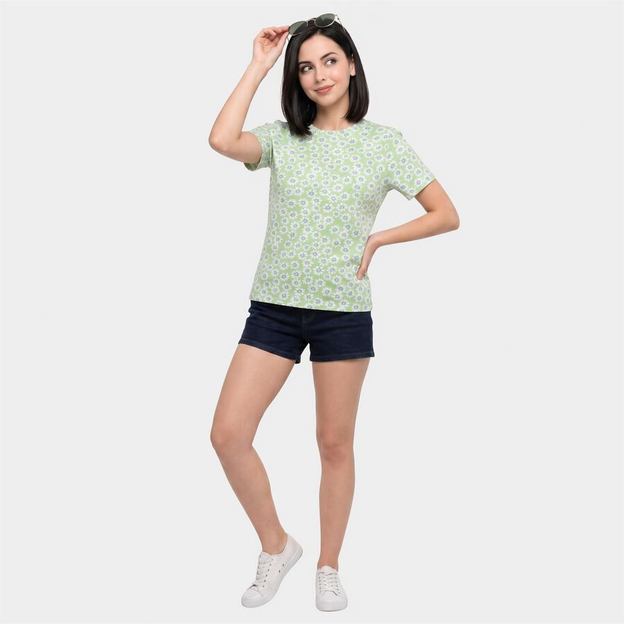 Women Green Round Neck Regular T-Shirt, Light Green, large