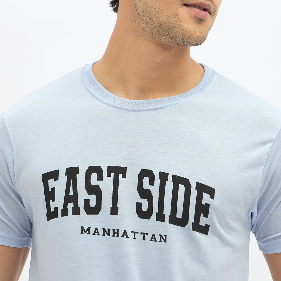 Men's Light Powder Blue Round Neck Casual T-Shirt, Sky Blue, large image number null