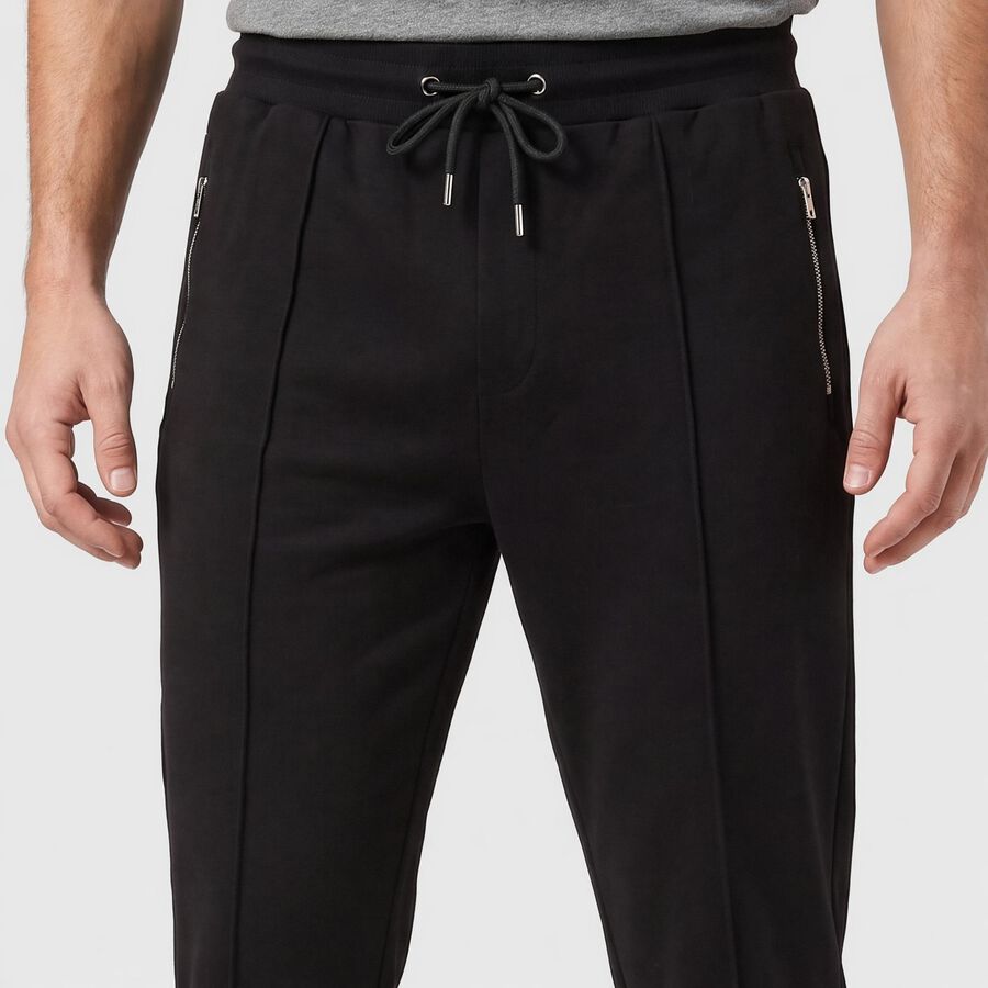 Men's Black Straight Fit Zip Pocket Track Pants, काला, large