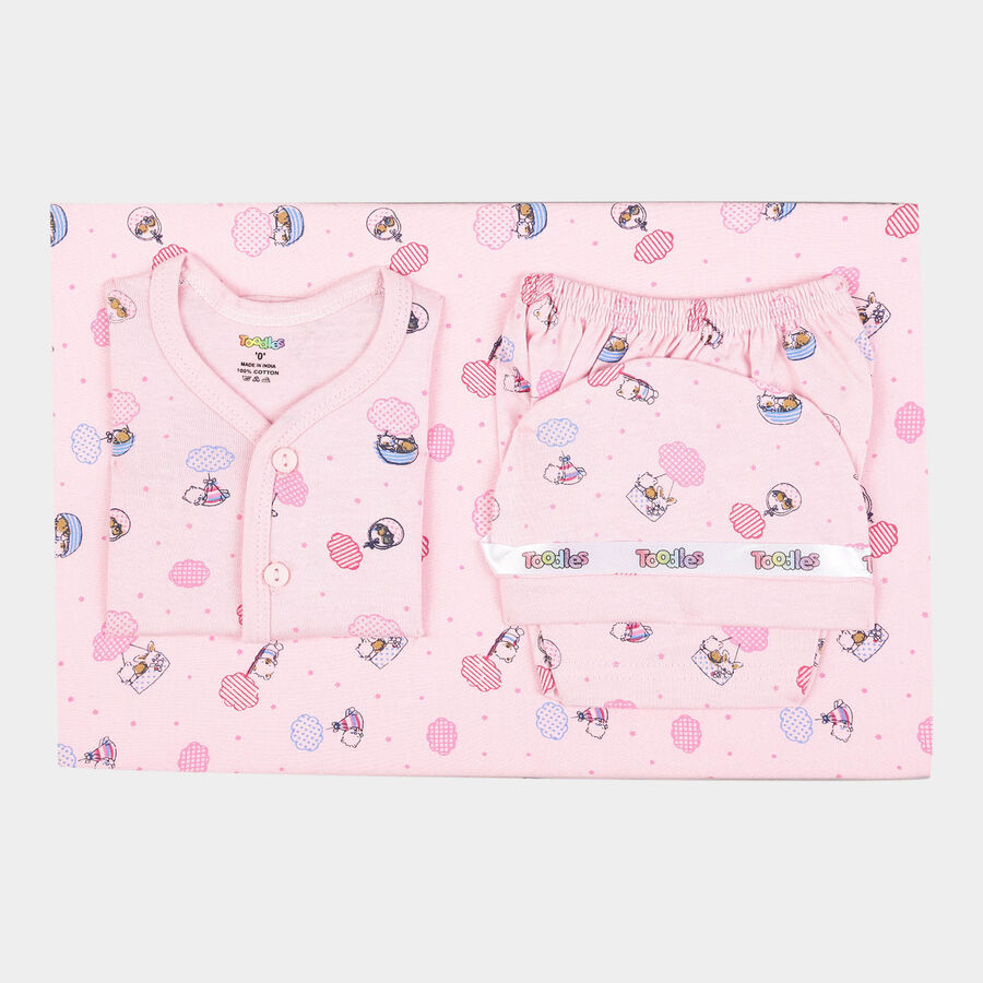 Infants Cotton Printed Baby Gift Set, Pink, large image number null