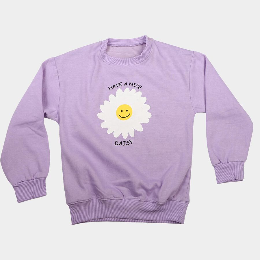 Girls' Lavender Crew Neck Pullover Sweatshirt, Lilac, large