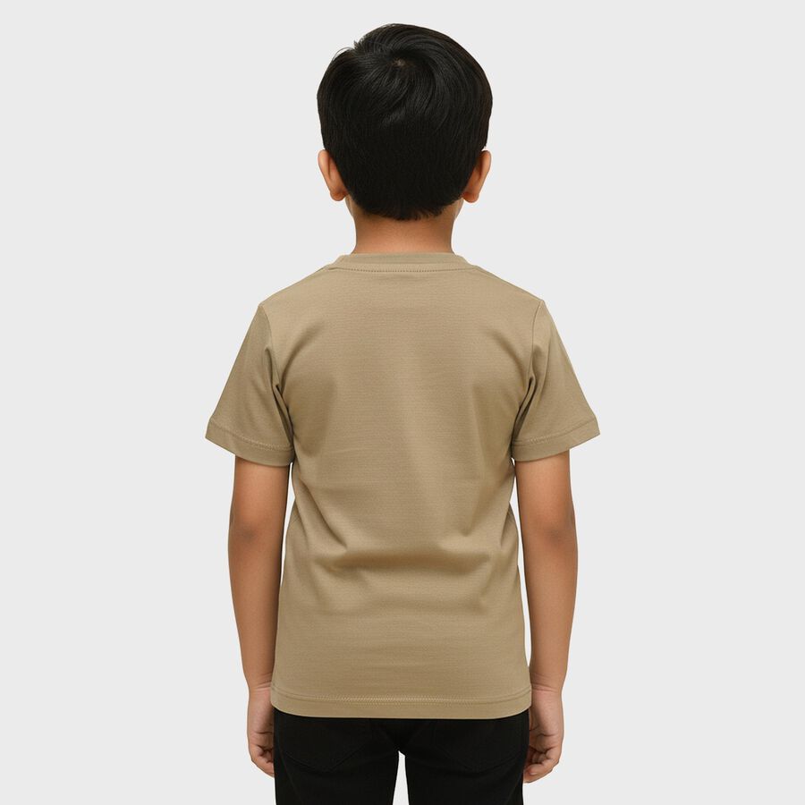Boys Muted Olive Green Cotton Round Neck Casual T-Shirt, Olive, large