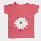 Girls' Bright Coral Pink Cotton Blend Round Neck Casual T-Shirt, मूँगा (कोरल), small