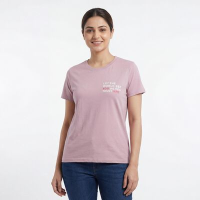 Women's Lilac Round Neck Casual T-Shirt