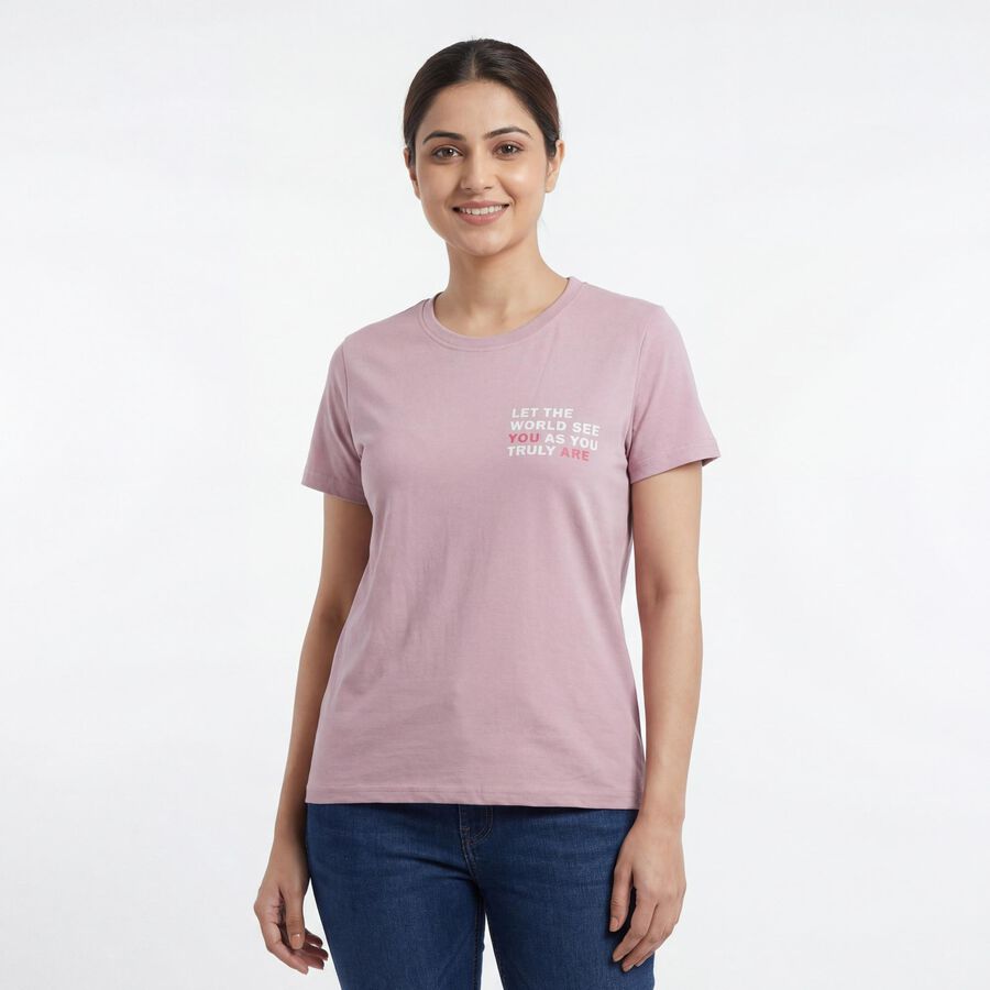Women's Lilac Round Neck Casual T-Shirt, Lilac, large