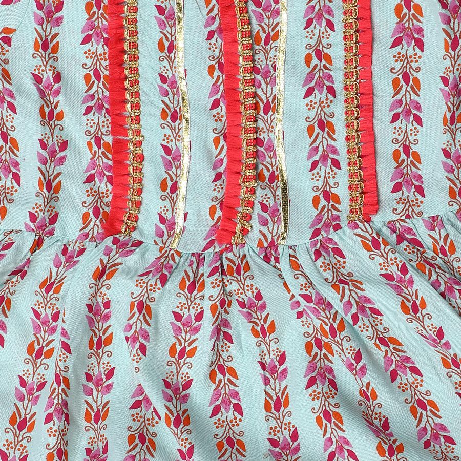 Girls Mint Green Round Neck Fusion Set Upper and Bottom Set, हल्का हरा, large