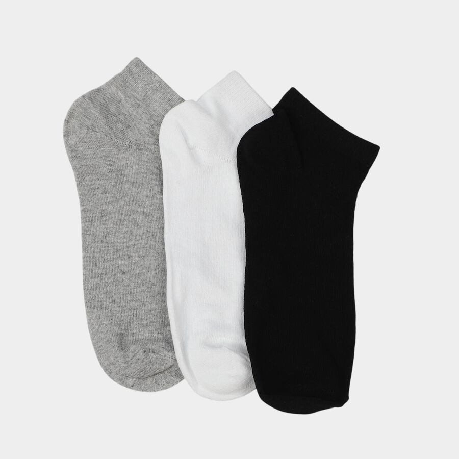 Men's Ankle Length Pack of 3 Socks ( Grey, White, Black ), काला, large