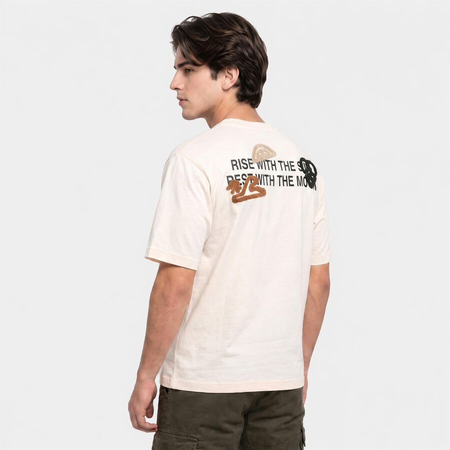 Men's Off White Cotton Round Neck Graphic Print T-Shirt, ऑफ व्हाइट, large