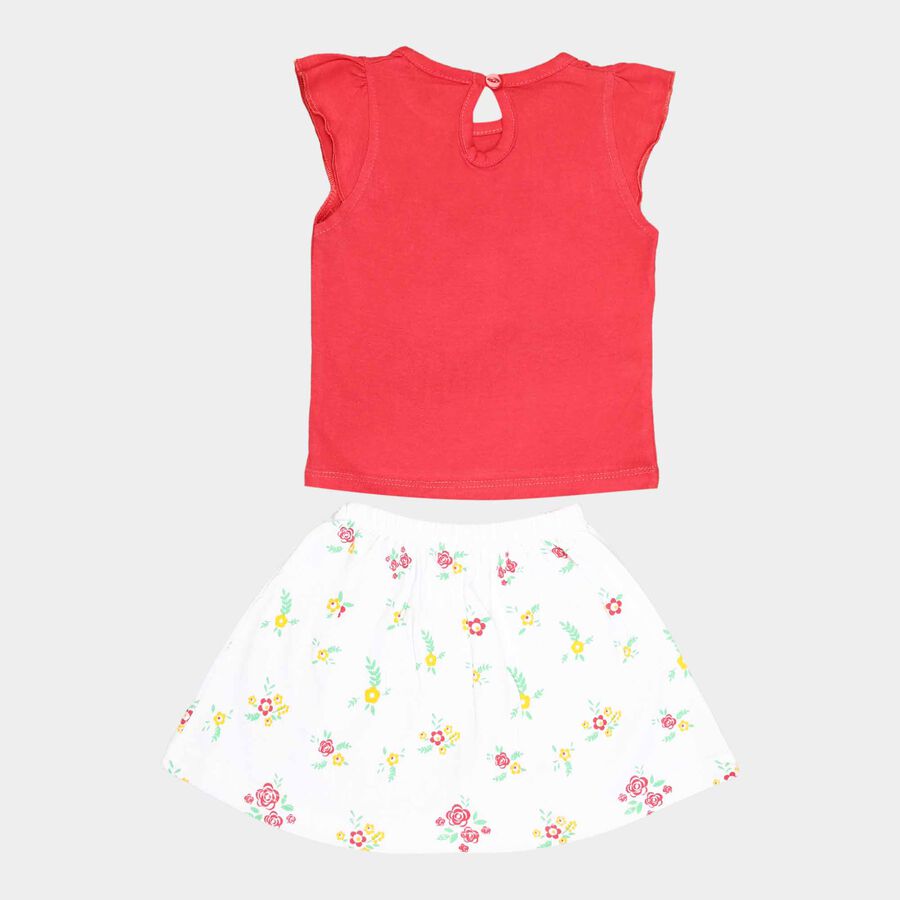 Infants Cotton Skirt Top Set, Red, large image number null