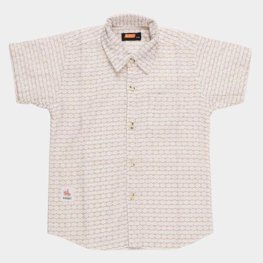 Boys Rich Eggshell White Cotton Half Sleeve Classic Casual Shirt, White, large image number null