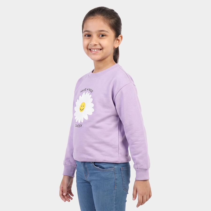 Girls' Lavender Crew Neck Pullover Sweatshirt, Lilac, large