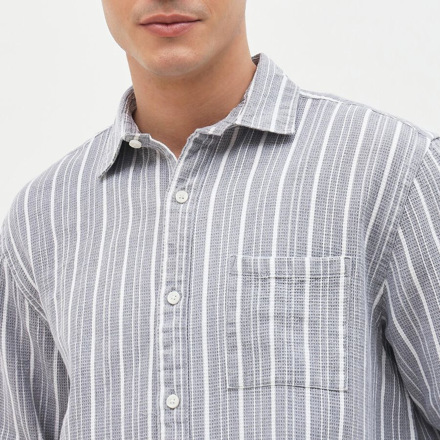 Men's Light Grey Cotton Spread Collar Casual Shirt, Light Grey, large image number null