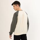Men's White and Olive Green Crew Neck Casual Sweatshirt, Off White, small image number null