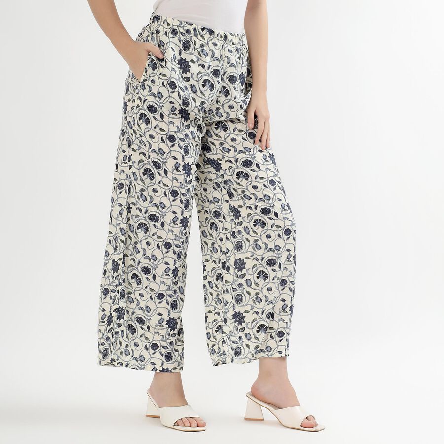 Women's Off-White Floral Printed Wide-Leg Palazzos, Off White, large image number null