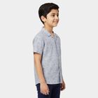 Boys' Blue Cotton Half Sleeve Classic Collar Checked Casual Shirt, Mid Blue, small