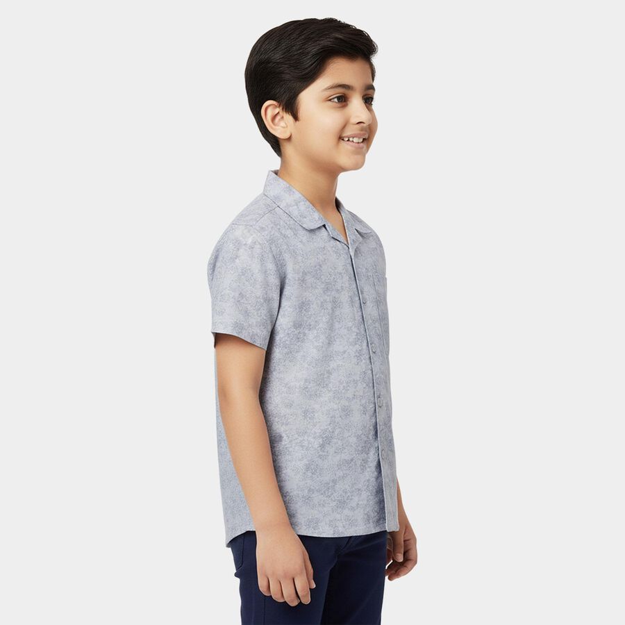 Boys' Blue Cotton Half Sleeve Classic Collar Checked Casual Shirt, Mid Blue, large