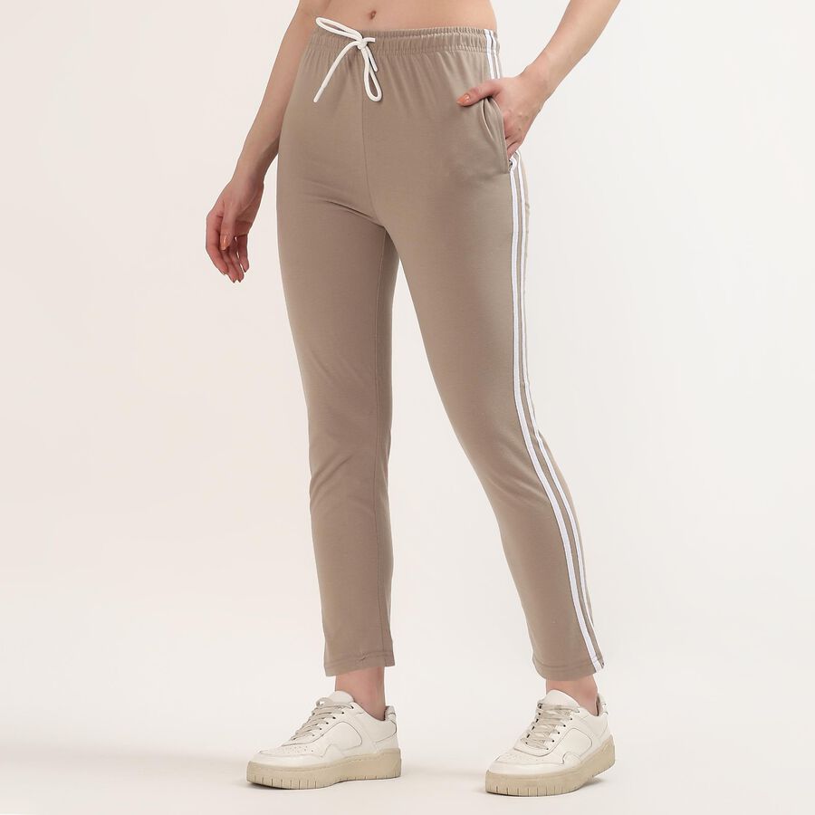 Women's Grey Slim Fit Cuffed Track Pants, Beige, large