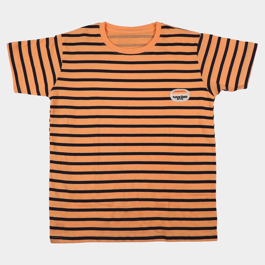 Boys Peach Cotton Casual Boys T-Shirt, Peach, large