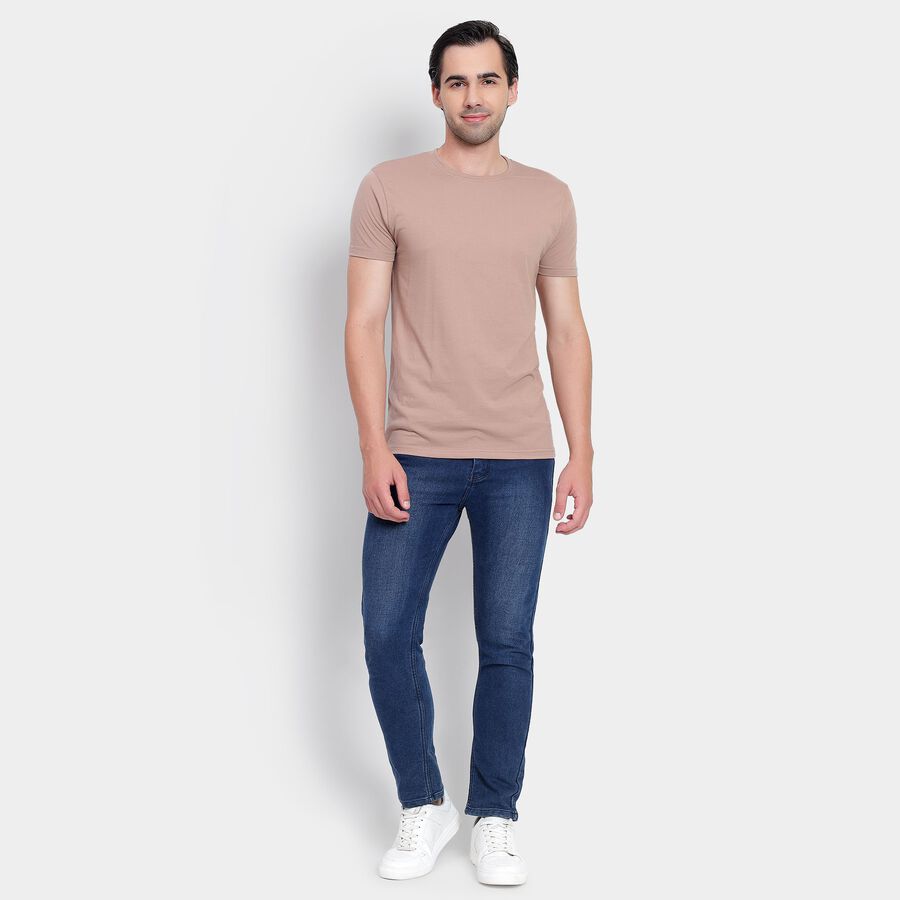 Men's Round Neck Half Sleeves T-Shirt, Beige, large image number null