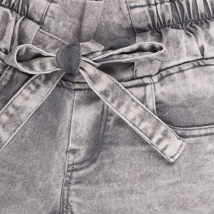 Girls' Stonewashed Grey Flared Fit Buttoned Jeans, Light Grey, large image number null