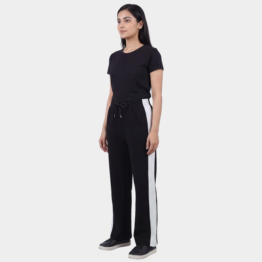 Women's Black Slim Fit Side-Striped Track Pants, काला, large