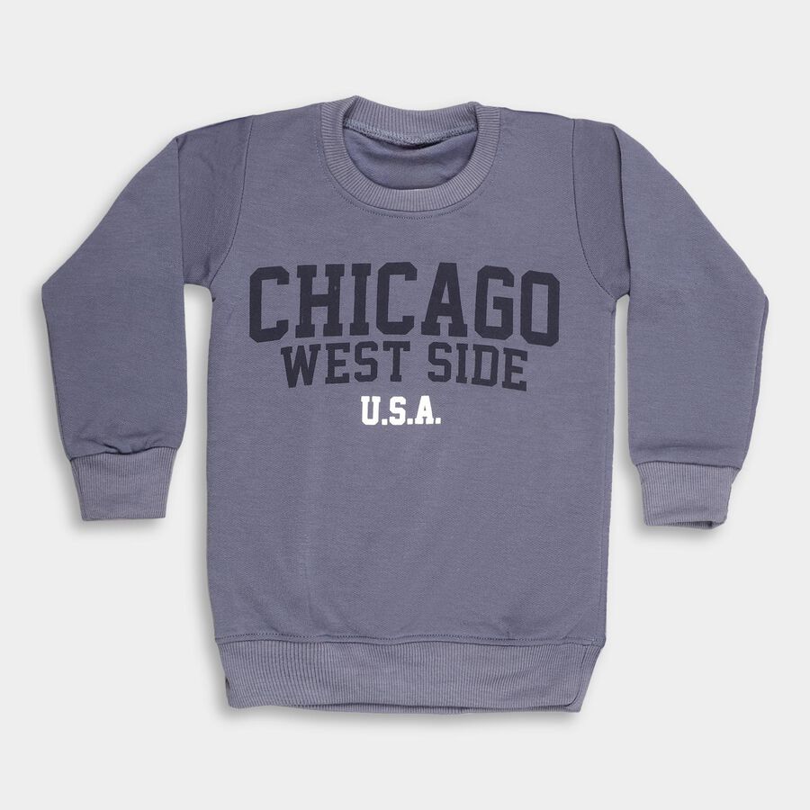 Boys Muted Slate Blue Crew Neck Casual Sweatshirt, मध्यम नीला, large image number null