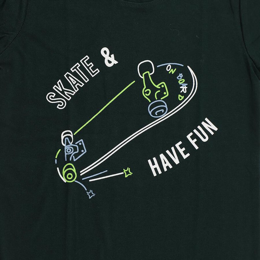 Boys Dark Green Crew Neck Casual T-Shirt, Dark Green, large image number null