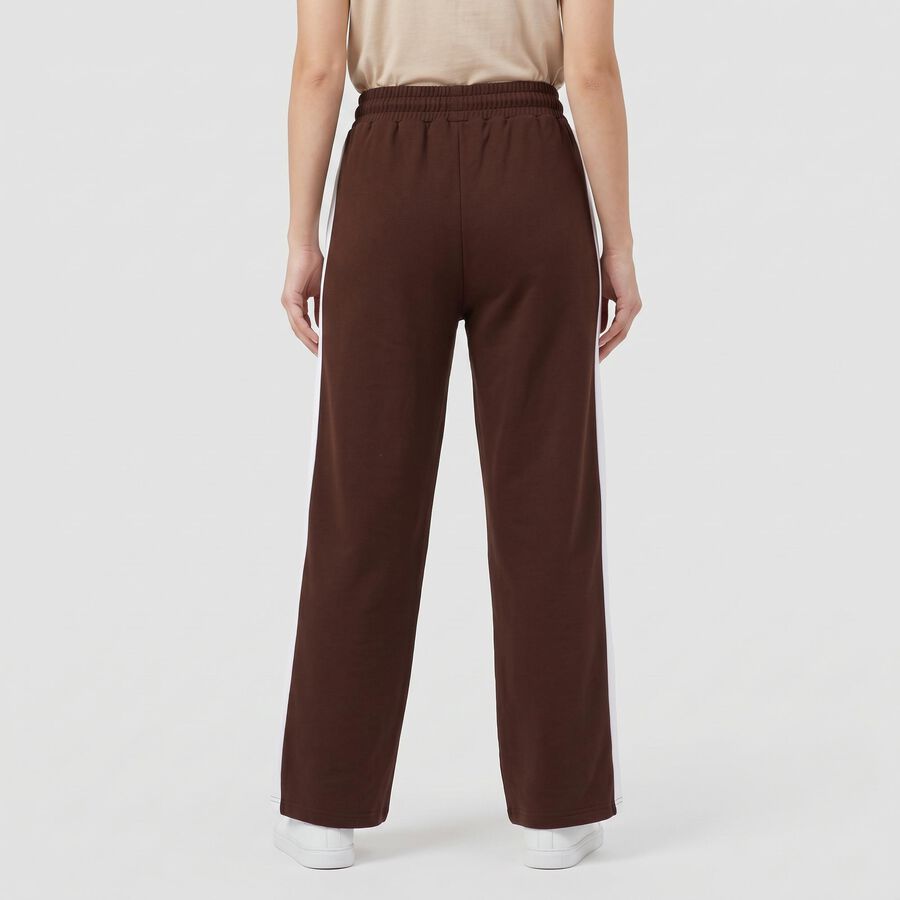 Women's Brown Straight Fit Side Panel Track Pants, भूरा, large