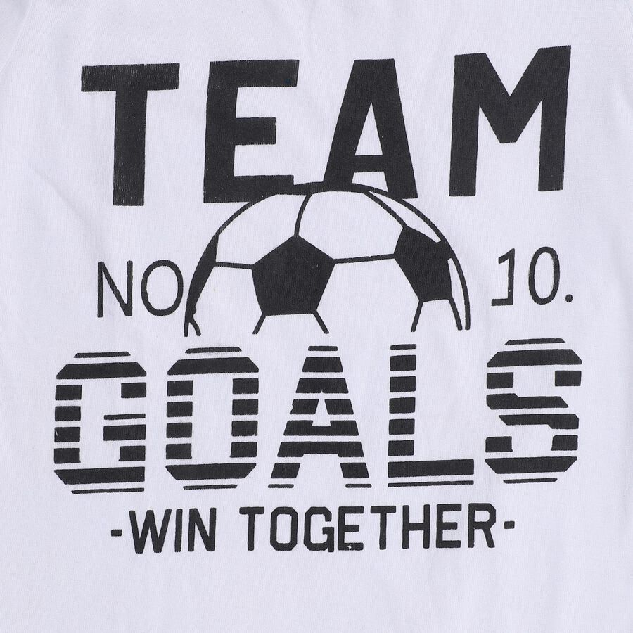 Boys Bright Snow White Round Neck Casual Half Sleeve T-Shirt, सफ़ेद, large image number null