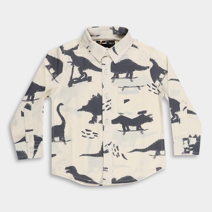 Boys Off-White Cotton Full Sleeve Classic Casual Shirt, ऑफ व्हाइट, large image number null
