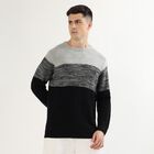 Men's Light Grey and Black Crew Neck Casual Pullover, Light Grey, small image number null
